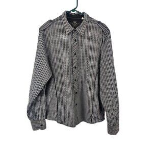 Guess Men's Black & Grey Plaid Button Up Western Style Size XXL